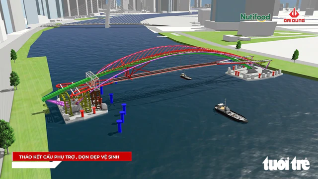 Simulation shows how engineers will connect 3,400-tonne Saigon River bridge arc - Ảnh 11.