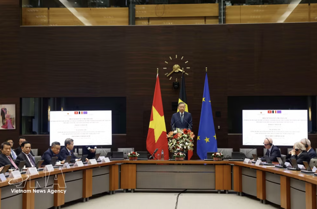Top leader gives policy speech in Brussels, sharing vision for Vietnam–EU ties- Ảnh 1.