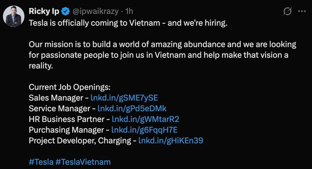 Tesla recruits for multiple positions in Vietnam - Ảnh 1.