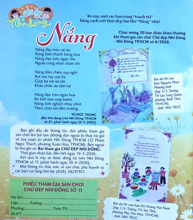 Kết quả sân chơi Chữ đẹp Nhi Đồng số 11- Ảnh 1.