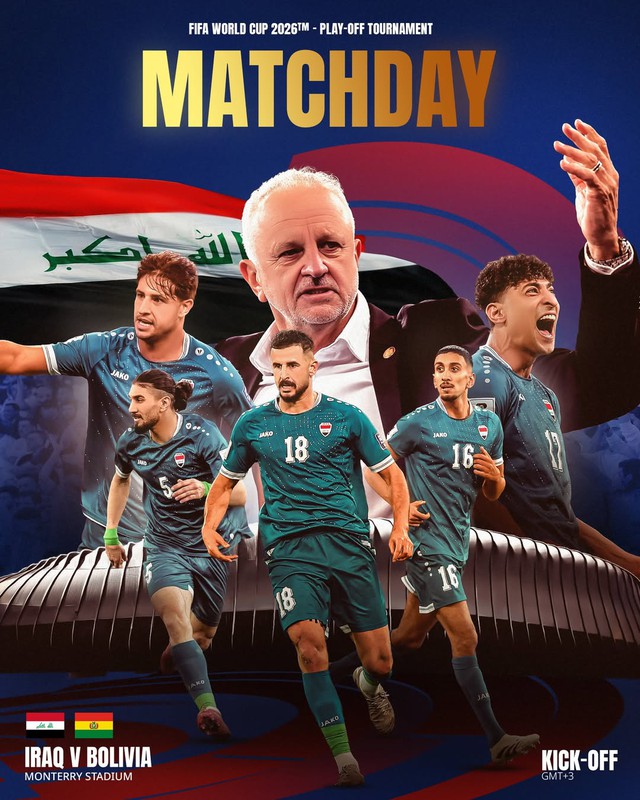 Trực tiếp play-off World Cup 2026: Iraq - Bolivia - Ảnh 1. Trực tiếp play-off World Cup 2026: Iraq - Bolivia - Ảnh 1.