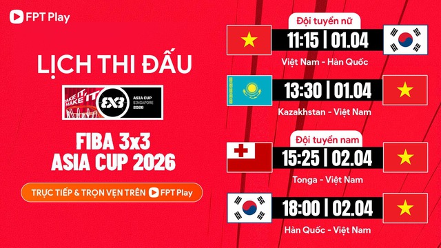 Lịch thi đấu của tuyển nam Việt Nam tại FIBA 3x3 Asia Cup 2026 - Ảnh 1. Lịch thi đấu của tuyển nam Việt Nam tại FIBA 3x3 Asia Cup 2026 - Ảnh 1.