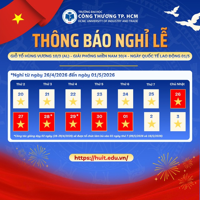Lịch nghỉ lễ Giỗ Tổ Hùng Vương và 30-4, 1-5 của sinh viên TP.HCM- Ảnh 2.