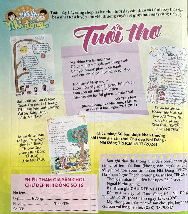 Kết quả Chữ đẹp Nhi Đồng số 16 - Ảnh 1.