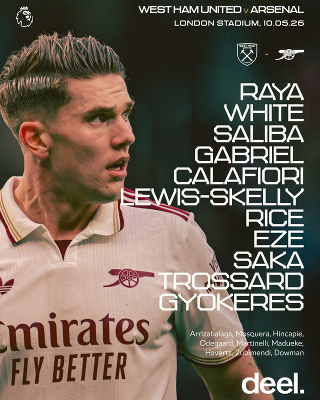 Đội hình xuất phát Arsenal - West Ham:  - Ảnh 1.