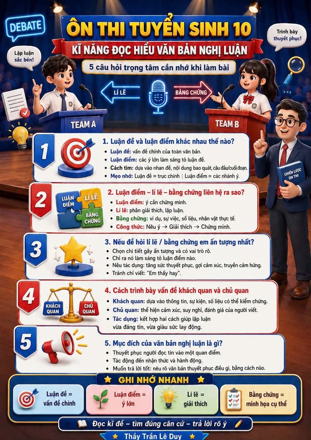 Ôn thi tuyển sinh lớp 10: 5 câu hỏi trọng tâm cần nhớ khi đọc hiểu văn bản nghị luận - Ảnh 1.