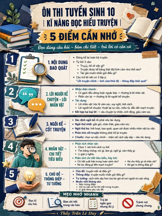 Ôn thi tuyển sinh lớp 10 môn ngữ văn: 5 điểm cần nhớ khi đọc hiểu truyện - Ảnh 1.