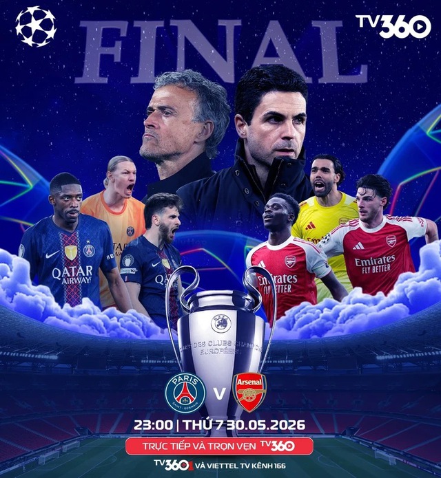 23h hôm nay 30-5, xem chung kết Champions League Arsenal đấu PSG trên kênh nào? - Ảnh 1. 23h hôm nay 30-5, xem chung kết Champions League Arsenal đấu PSG trên kênh nào? - Ảnh 1.