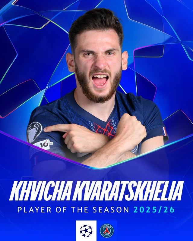 Kvaratskhelia được vinh danh là cầu thủ hay nhất Champions League- Ảnh 1.