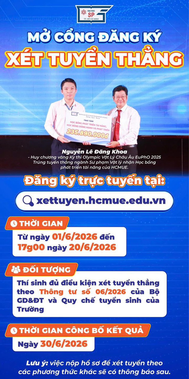 Chính thức mở cổng đăng ký xét tuyển thẳng Trường đại học Sư phạm TP.HCM- Ảnh 1.