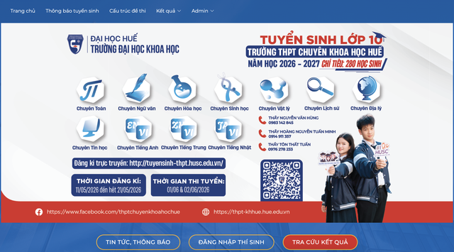 Trường THPT chuyên Khoa học Huế công bố điểm thi, cách tra cứu thế nào?- Ảnh 1.