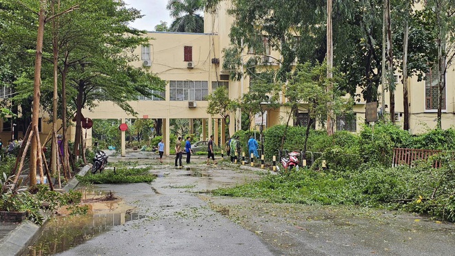 Thầy trò tại Hà Nội dọn dẹp trường học sau bão số 3- Ảnh 1.