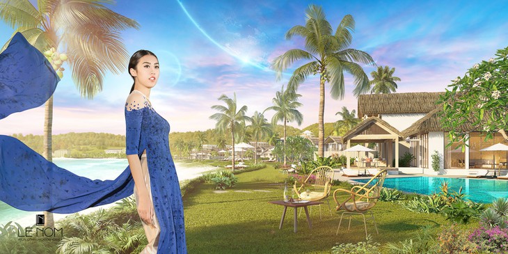 Áo dài dát vàng tha thướt bên hình ảnh ngôi làng biển  - Ảnh 1.