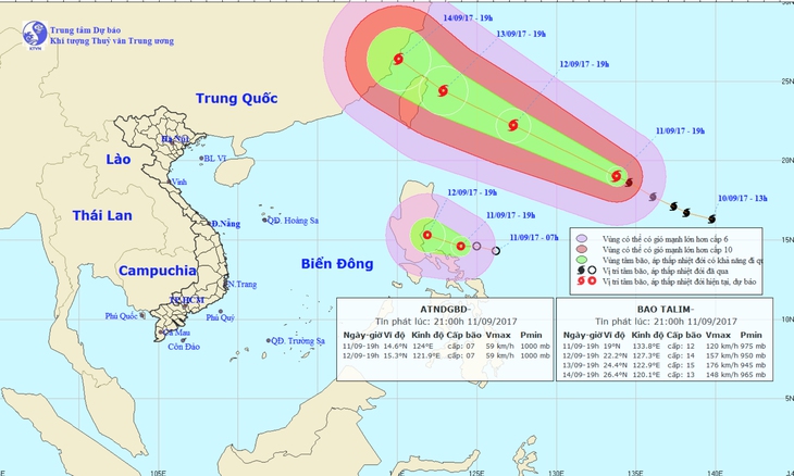 Bão, áp thấp nhiệt đới cùng xuất hiện gần Biển Đông - Ảnh 1.