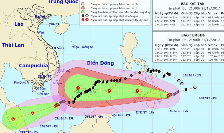 Bão Tembin tiến nhanh hướng Biển Đông, gió giật cấp 12 - Ảnh 1.