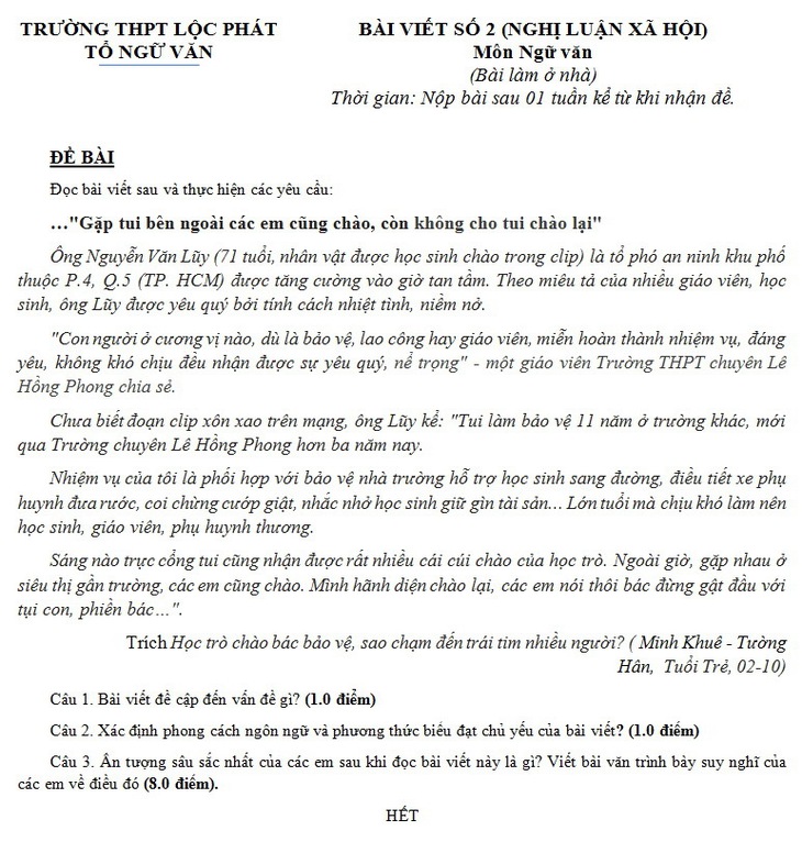 Học trò chào bác bảo vệ vào đề kiểm tra văn 12 - Ảnh 2.