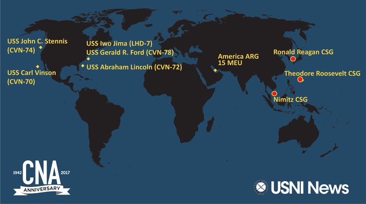Ba tàu sân bay Mỹ phối hợp tập trận ở châu Á - Ảnh 1.