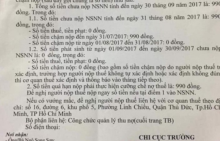 Nợ thuế 990 đồng, xóa hay quyết thu? - Ảnh 2.