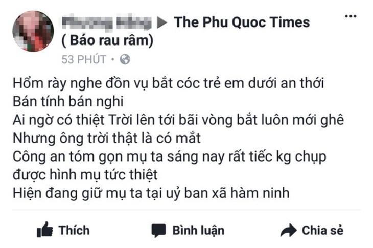  Phủ nhận tin đồn phụ nữ bắt cóc trẻ em ở Phú Quốc  - Ảnh 1.