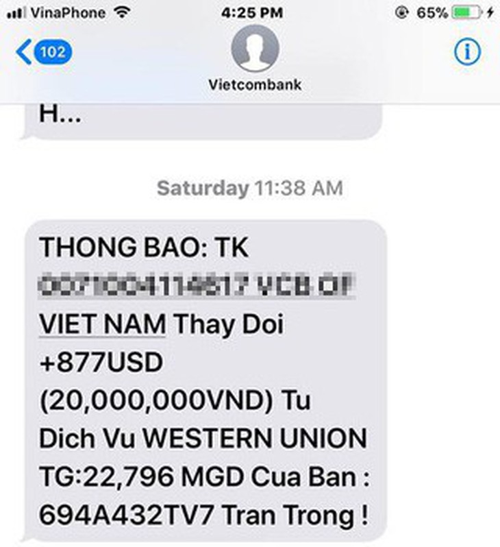 Tội phạm có thể giả cả tin nhắn của ngân hàng? - Ảnh 1.