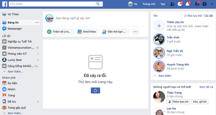 Facebook đang bị lỗi trên diện rộng - Ảnh 1.