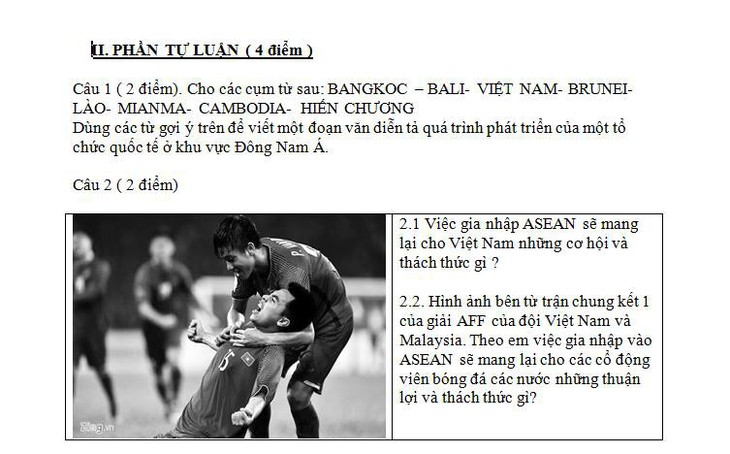 AFF Cup 2018 vào đề thi Sử - Ảnh 1.