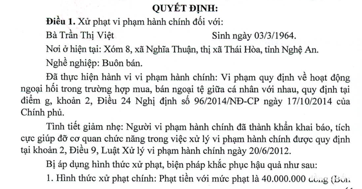 Mua bán 100 USD, một chủ tiệm vàng thành khẩn khai báo bị phạt 40 triệu - Ảnh 1.