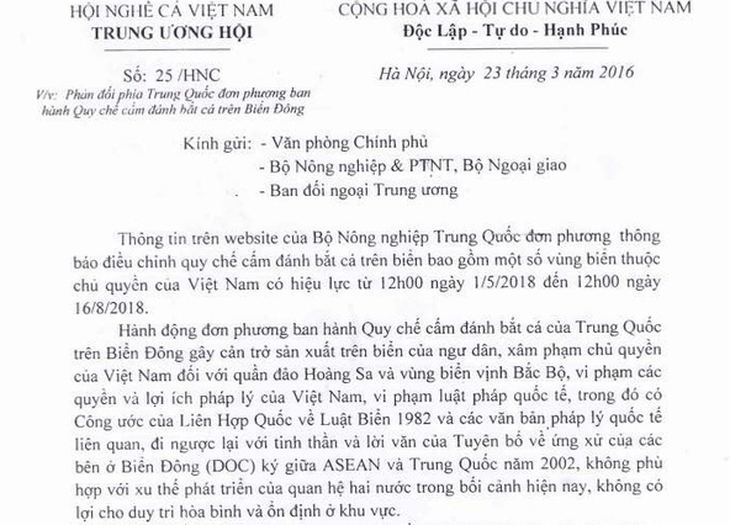 Phản đối Trung Quốc ra quy chế cấm đánh cá trên Biển Đông - Ảnh 1.