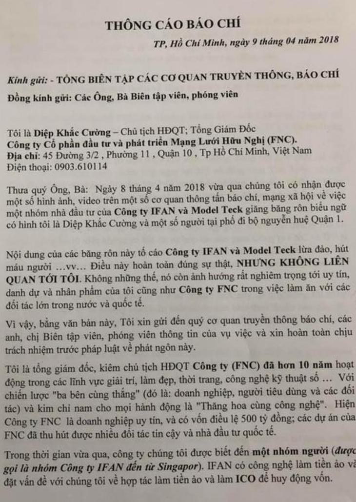 Người bị tố cầm đầu nhóm Ifan lừa 15.000 tỉ: Không liên quan tới tôi - Ảnh 2.