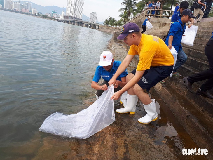 Thủy thủ tàu bệnh viện hải quân Mỹ làm sạch biển Nha Trang - Ảnh 1.