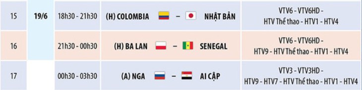 Lịch thi đấu World Cup 2018 ngày 19-6 - Ảnh 1.