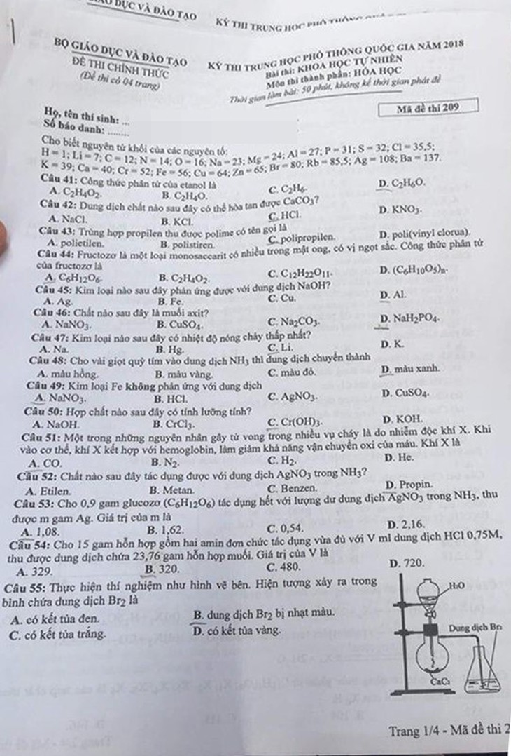 Xem đề hóa THPT quốc gia: nhiều câu lạ, phân hóa cao - Ảnh 1.