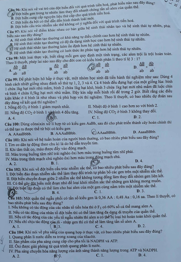 Đề môn sinh thi THPT quốc gia 2018: dài, nhiều câu tính toán - Ảnh 2.