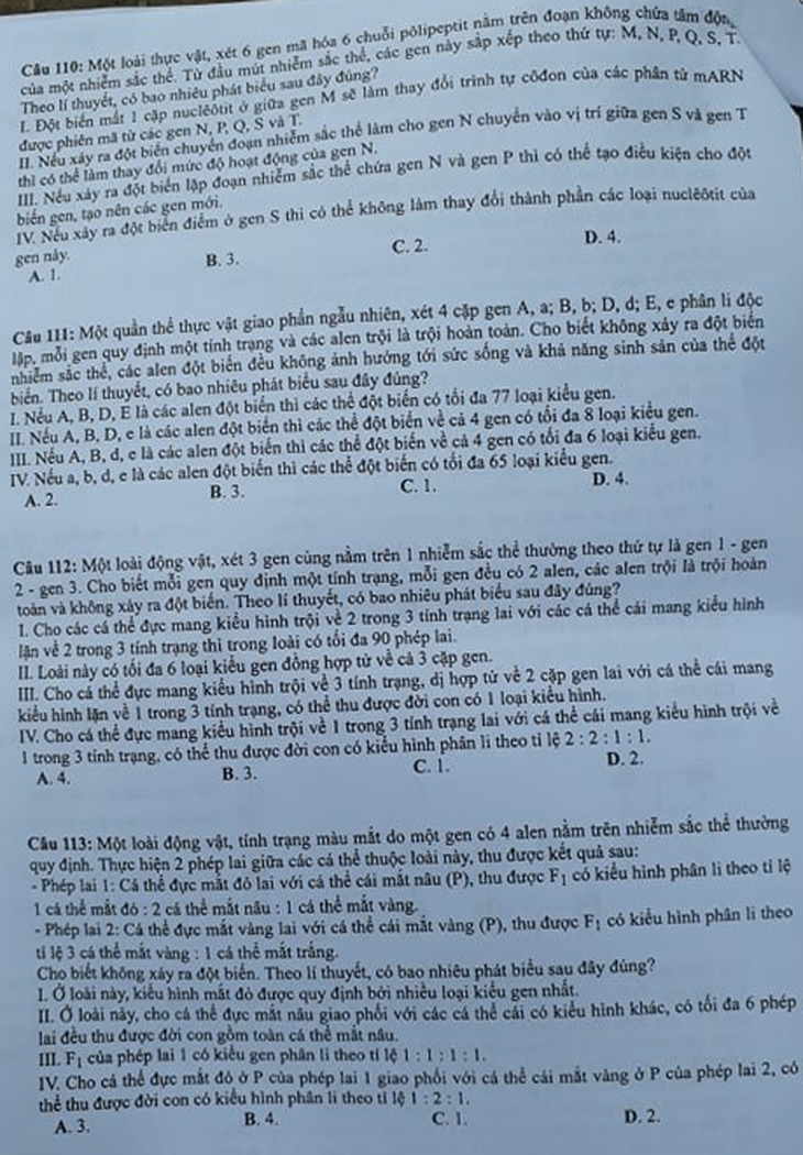 Đề môn sinh thi THPT quốc gia 2018: dài, nhiều câu tính toán - Ảnh 4.