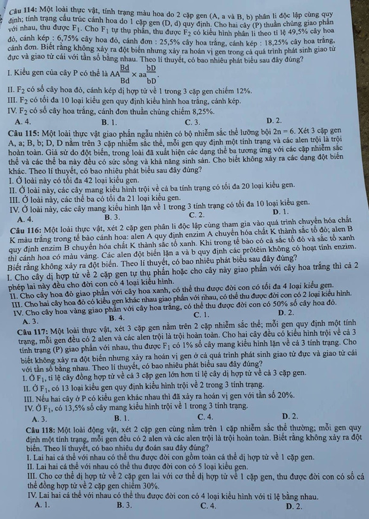 Đề môn sinh thi THPT quốc gia 2018: dài, nhiều câu tính toán - Ảnh 5.