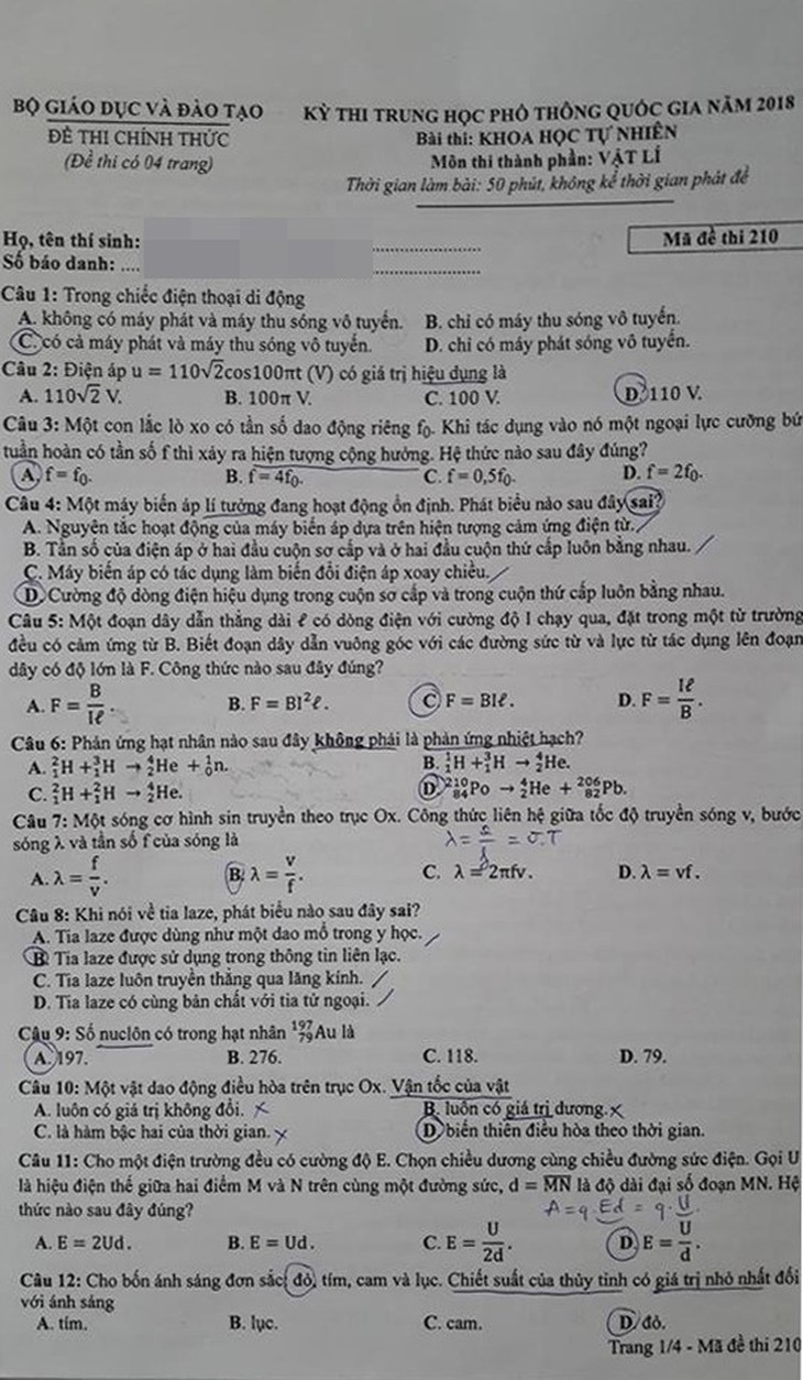 Xem đề vật lý THPT quốc gia: hỏi nhiều về điện, có kiến thức lớp 11 - Ảnh 1.