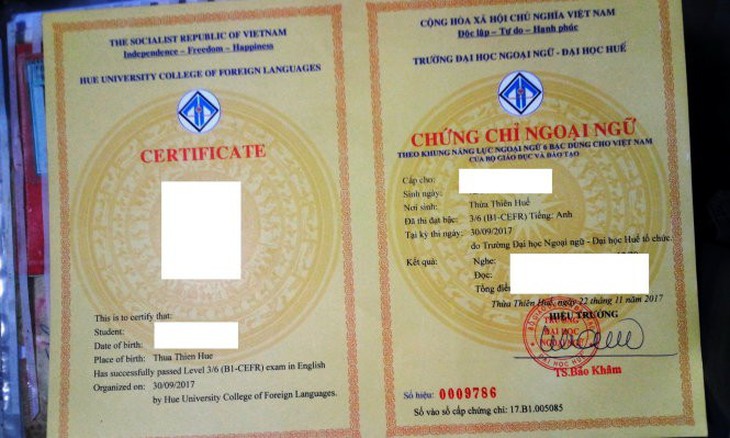 Nhập nhằng cấp chứng chỉ ngoại ngữ B1 vì từ certificate - Ảnh 1.