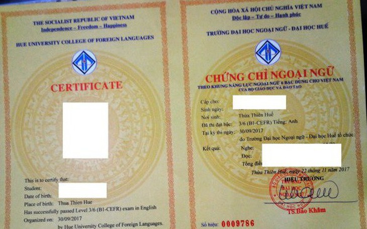 Nhập nhằng cấp chứng chỉ ngoại ngữ B1 vì từ "certificate"