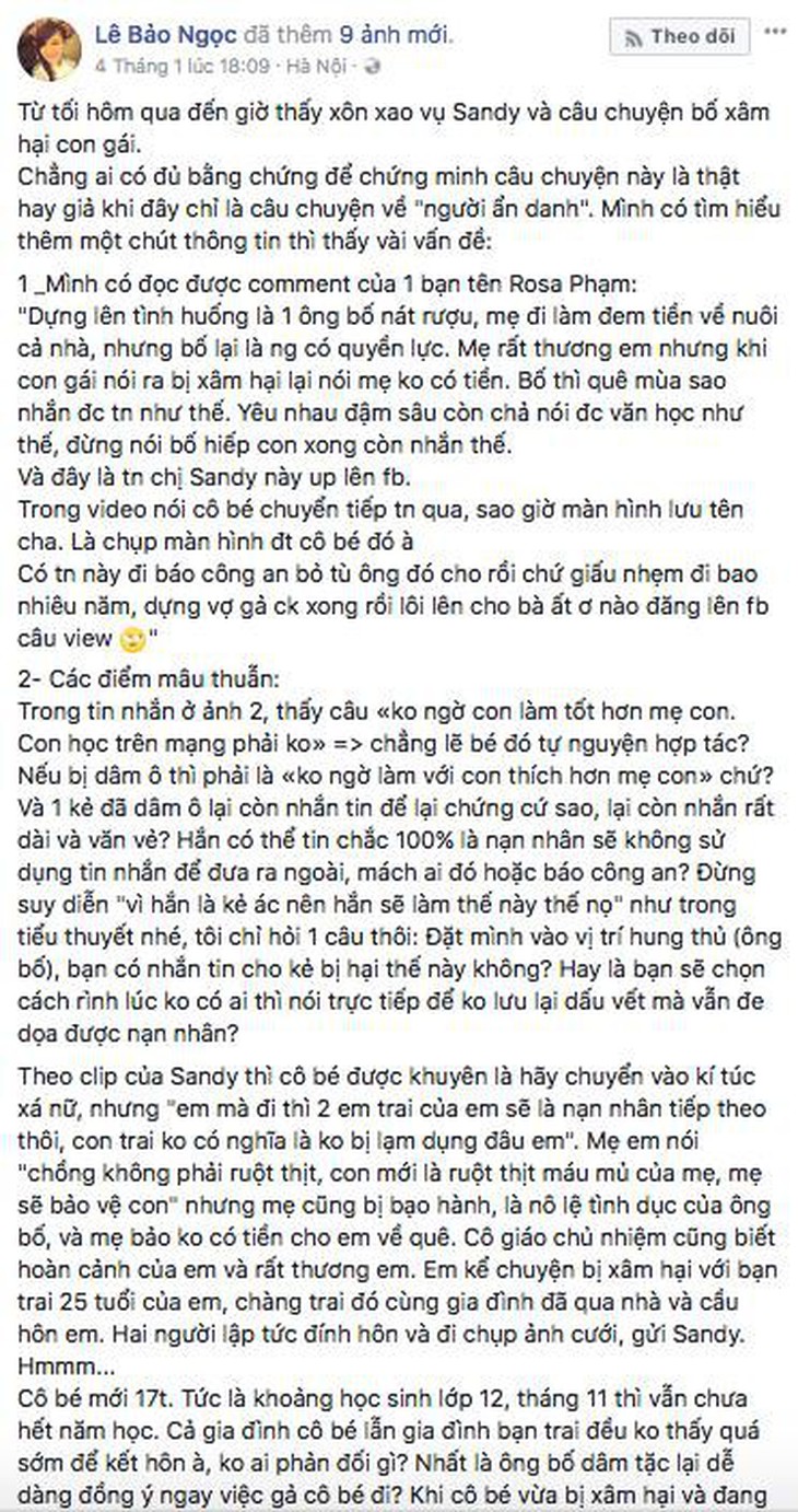 Nghi vấn quanh câu chuyện bị xâm hại của Sandy Bích Ngọc - Ảnh 2.