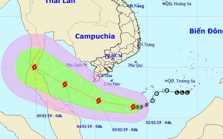 Bão số 1 đang tiến gần bờ các tỉnh Nam Bộ