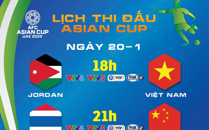 Lịch thi đấu Asian Cup 20-1: Hồi hộp chờ Việt Nam đấu Jordan