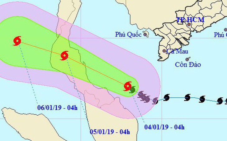 Qua mũi Cà Mau, bão số 1 mạnh lên, Nam Bộ mưa lớn, dông lốc