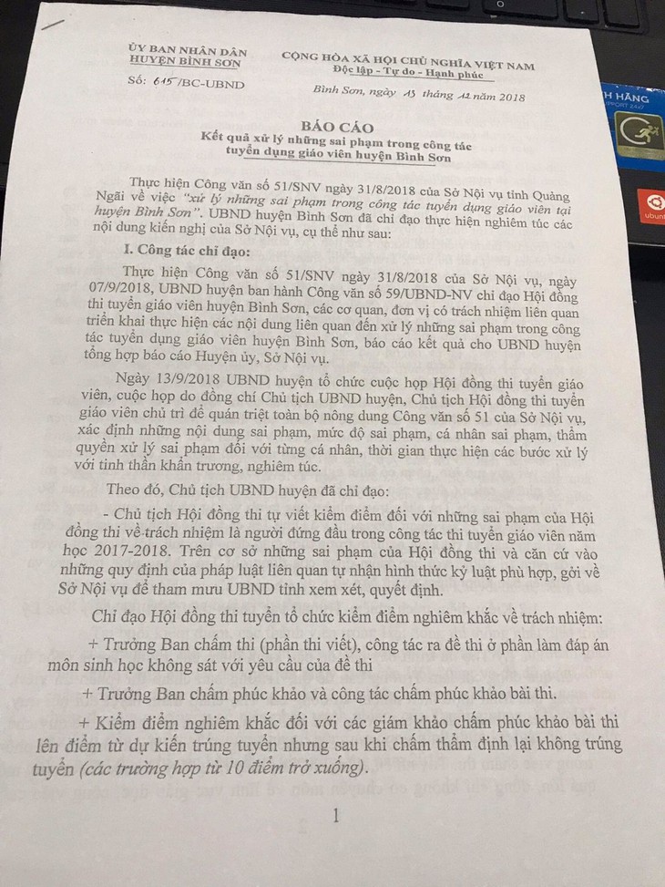 Lùm xùm thi tuyển giáo viên: người đứng đầu kỳ thi chỉ viết kiểm điểm - Ảnh 2.