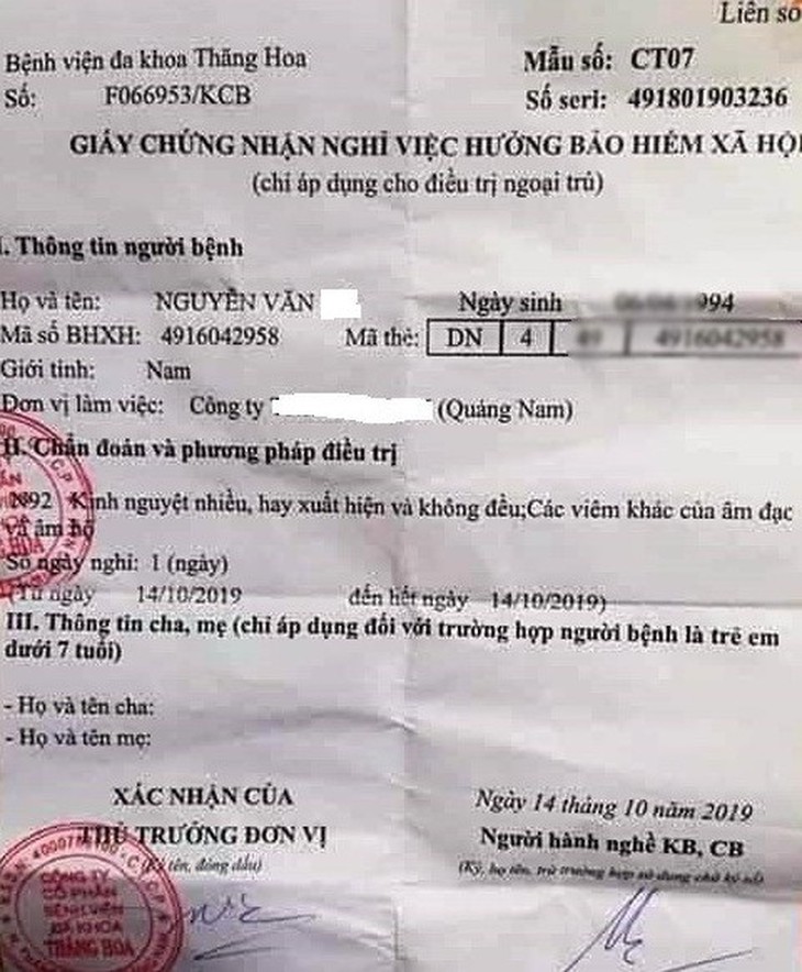 Nam thanh niên kinh nguyệt không đều, viêm âm đạo trên giấy chứng nhận nghỉ ốm - Ảnh 1.