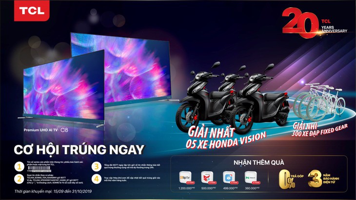 TCL khuyến mãi khủng nhân kỷ niệm 20 năm - Ảnh 1. TCL khuyến mãi khủng nhân kỷ niệm 20 năm - Ảnh 1.