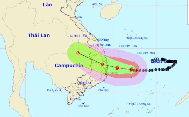 Bão số 6 tiến gần hơn vào bờ biển Quảng Ngãi - Khánh Hòa