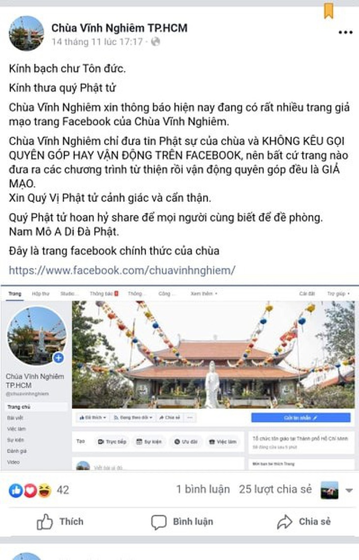 Mạo danh chùa Vĩnh Nghiêm quyên góp tiền mổ tim cho trẻ dưới 16 tuổi - Ảnh 1.