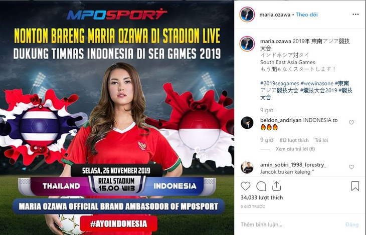 Thì ra Maria Ozawa coi SEA Games để quảng cáo cá cược bóng đá - Ảnh 2.