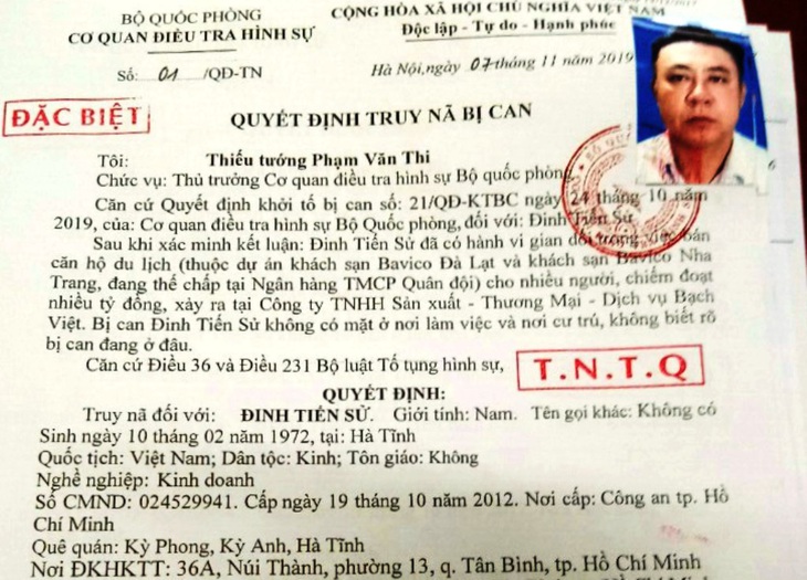 Cơ quan điều tra Bộ Quốc phòng truy nã tổng giám đốc Bavico Đinh Tiến Sử - Ảnh 2.