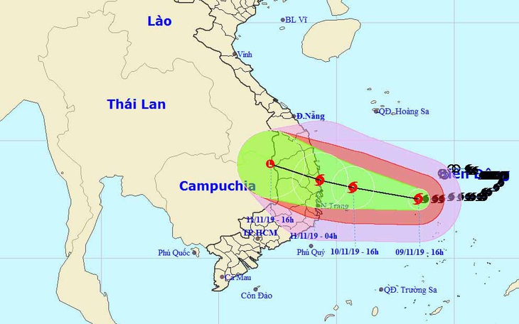 Bão số 6 chỉ còn cách Quảng Ngãi, Khánh Hòa 450km